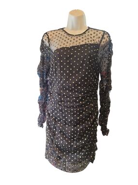 h:ours Black Sheer Long Sleeve Polka Dot Dress